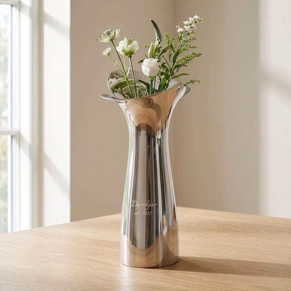 Georg Jensen Bloom Botanica Medium Stainless Steel Vase, 8.7" lifetime engraving