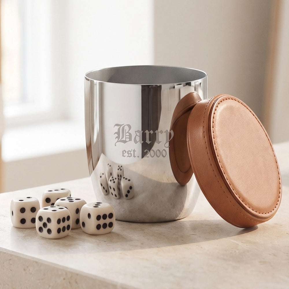 Georg Jensen Sky Dice Cup & 5 Dice Travel Set lifetime engraving