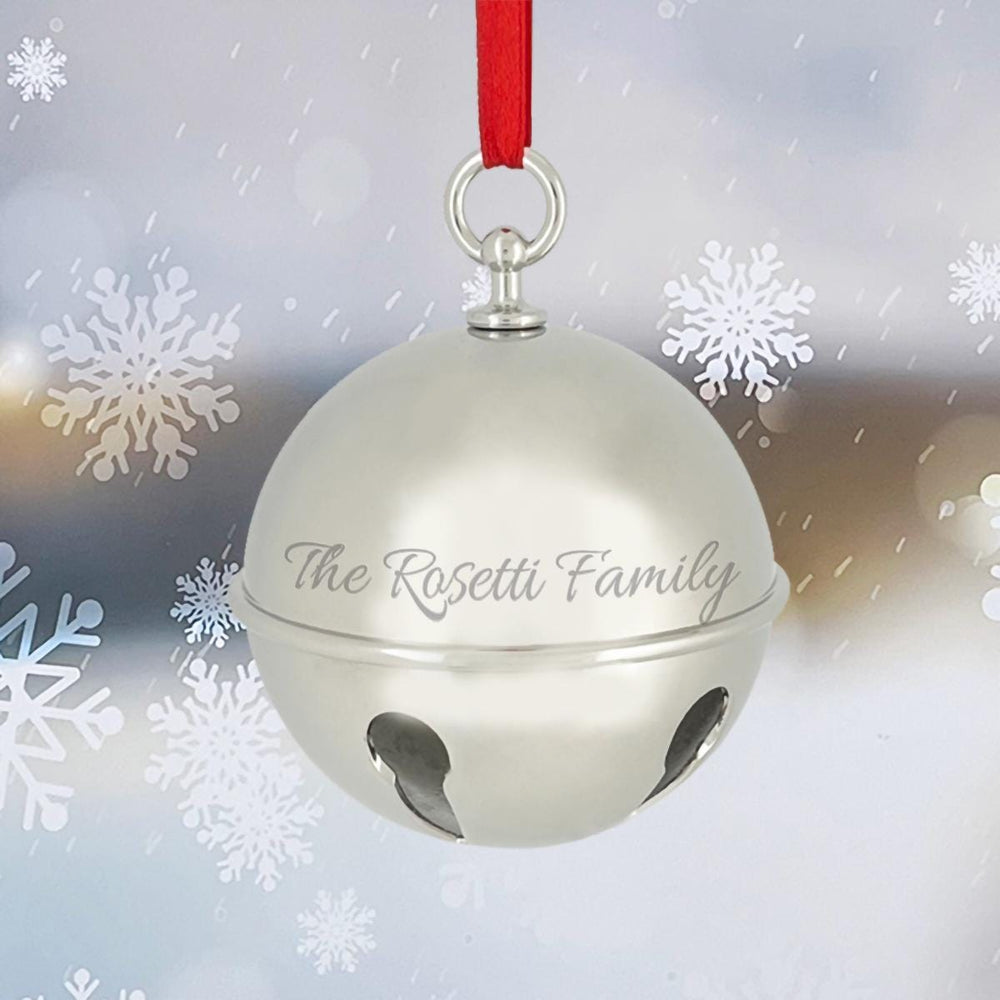 Ravanox Personalized Sleigh Bell Ornament, Custom Engraved Silver Bell Christmas Ornament for Couples, Family, New Baby First Christmas 2025 lifetime engraving