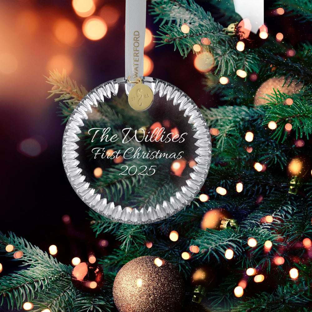 Waterford Personalized Round Disc Ornament, Custom Engraved Cut Crystal Christmas Ornament for Couples, Wedding, Anniversary, New Baby 2025 lifetime engraving
