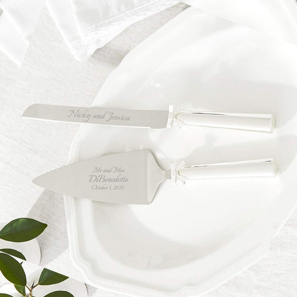 Kate Spade Grace Ave Silver Wedding Cake Cutting Set lifetime engraving