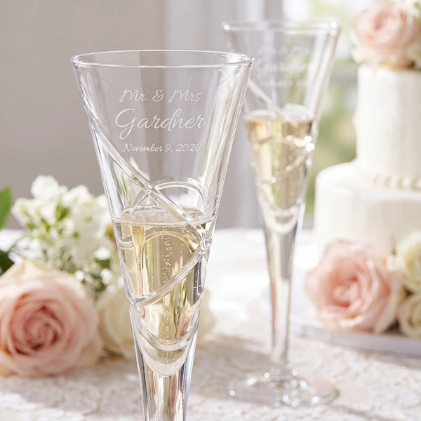 Lenox Adorn Wedding Bundle with Champagne Flutes & Cake Knife and Server Set lifetime engraving