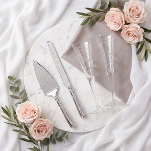 Lenox Adorn Wedding Bundle with Champagne Flutes & Cake Knife and Server Set lifetime engraving