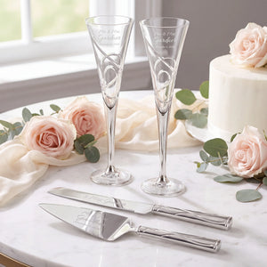 Lenox Adorn Wedding Bundle with Champagne Flutes & Cake Knife and Server Set lifetime engraving