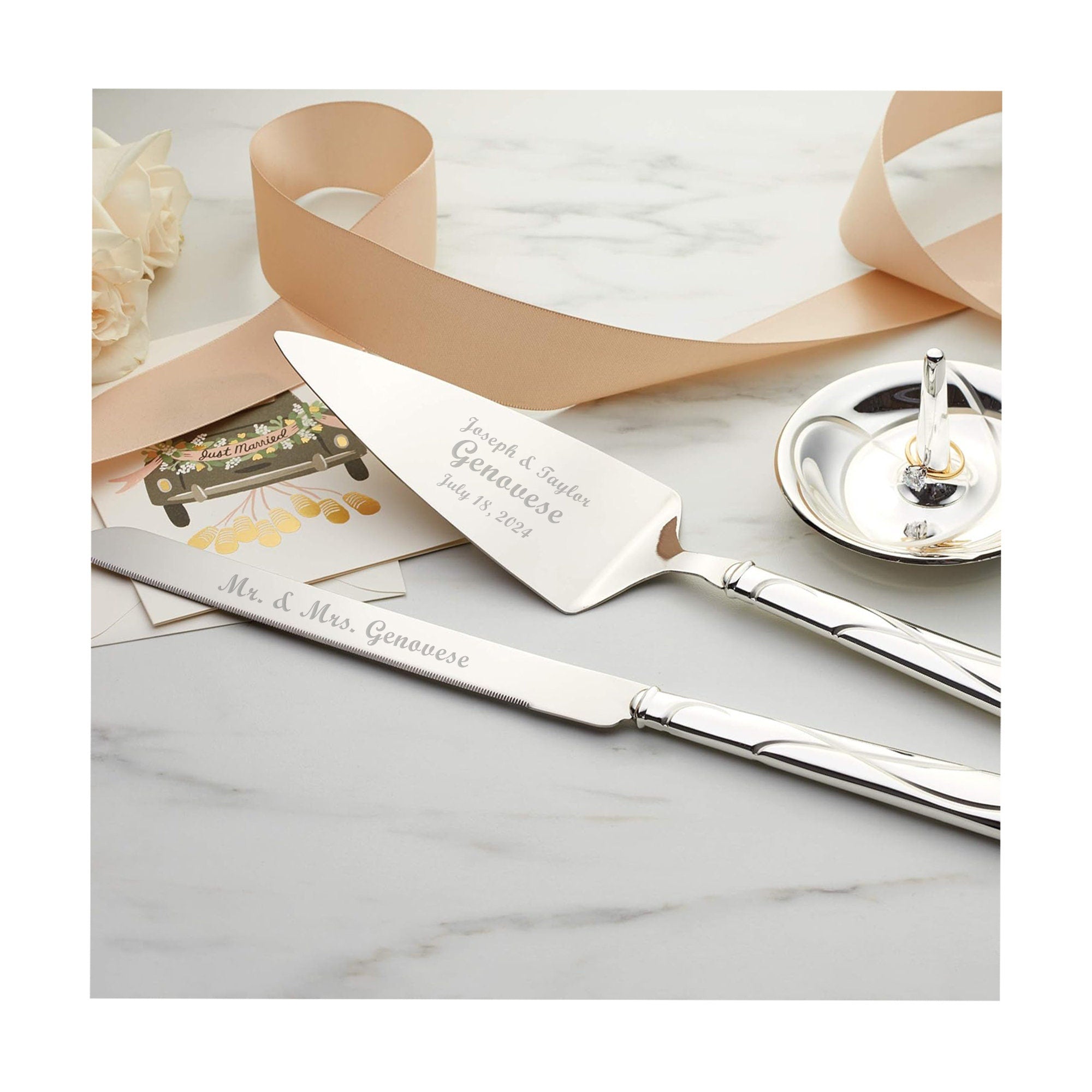 Engraved Lenox Adorn Wedding Cake Knife and Server Set