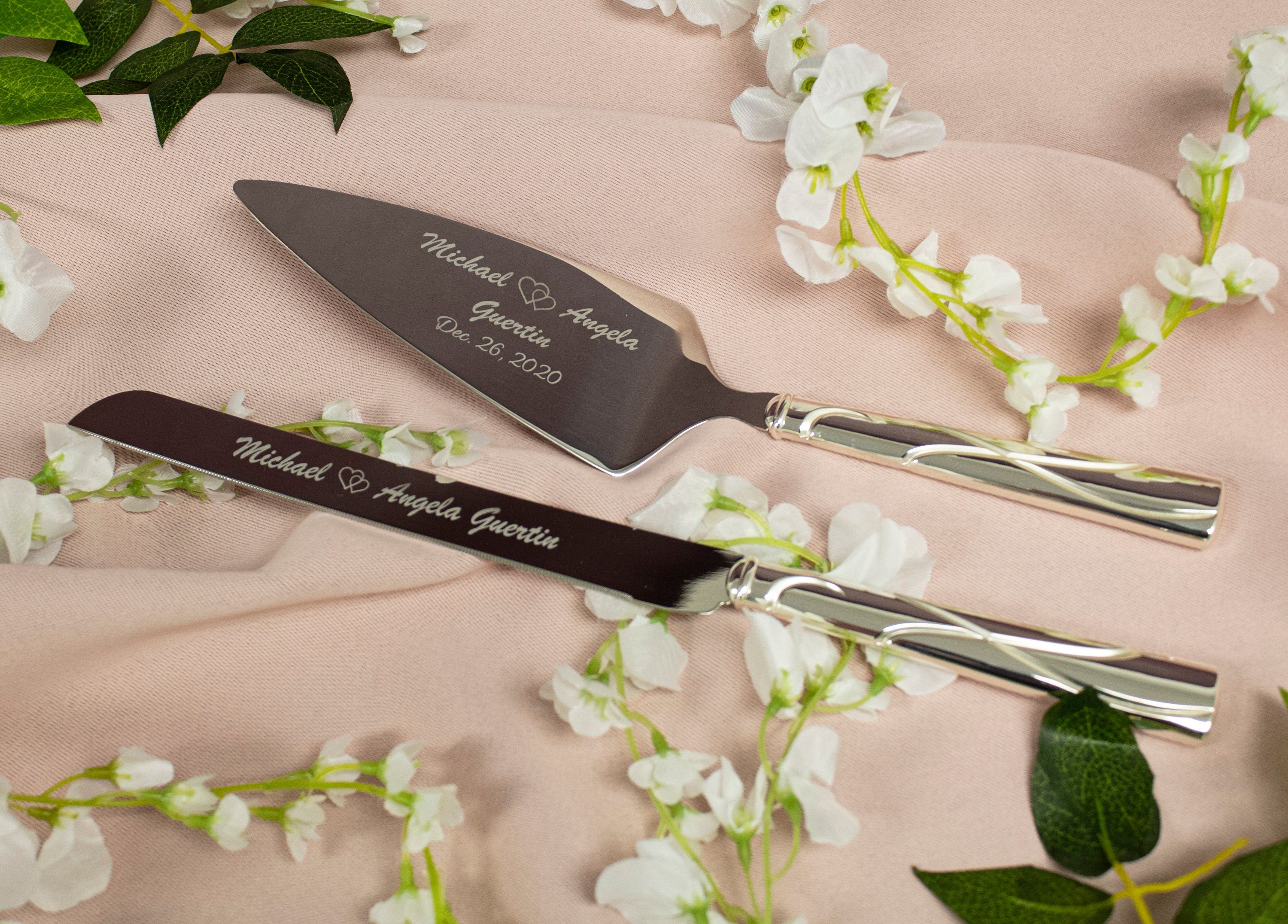 Engraved Lenox Adorn Wedding Cake Knife and Server Set