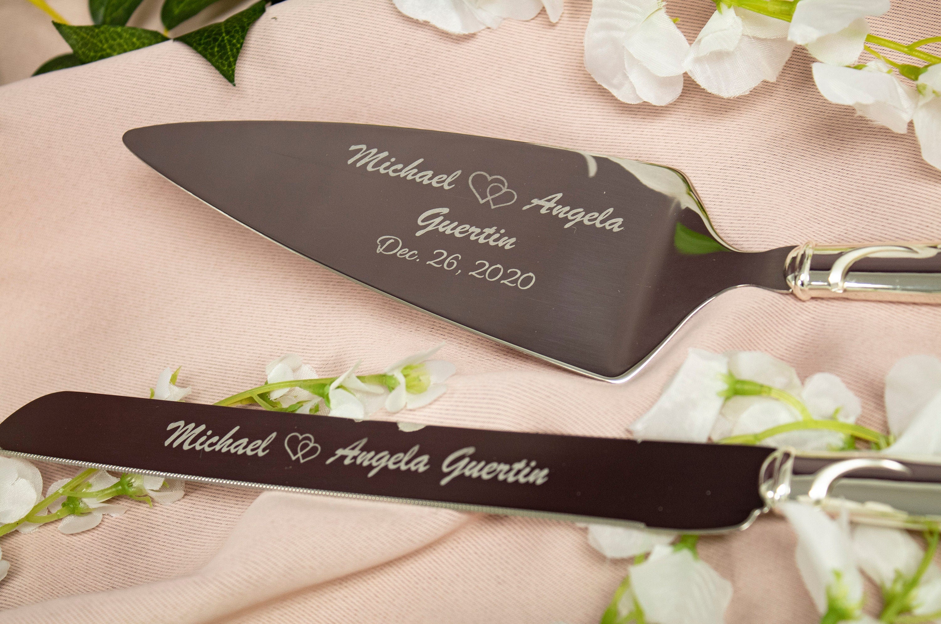 Engraved Lenox Adorn Wedding Cake Knife and Server Set