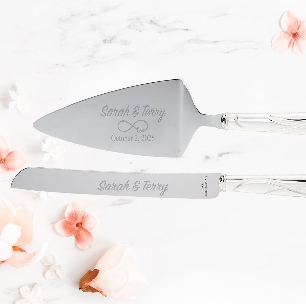 Lenox Bridal Adorn Silver Wedding Cake Knife and Server Set lifetime engraving