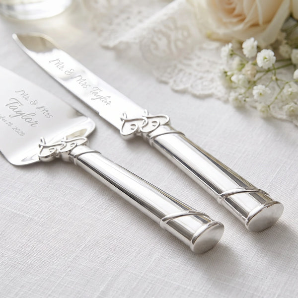 Lenox True Love Wedding Bundle with Champagne Flutes & Cake Knife and Server Set lifetime engraving