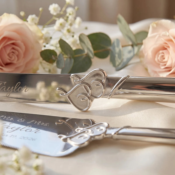 Lenox True Love Wedding Bundle with Champagne Flutes & Cake Knife and Server Set lifetime engraving