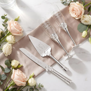 Lenox True Love Wedding Bundle with Champagne Flutes & Cake Knife and Server Set lifetime engraving