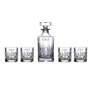 Marquis by Waterford Maxwell Crystal Decanter Set with 4 Rocks Glasses lifetime engraving