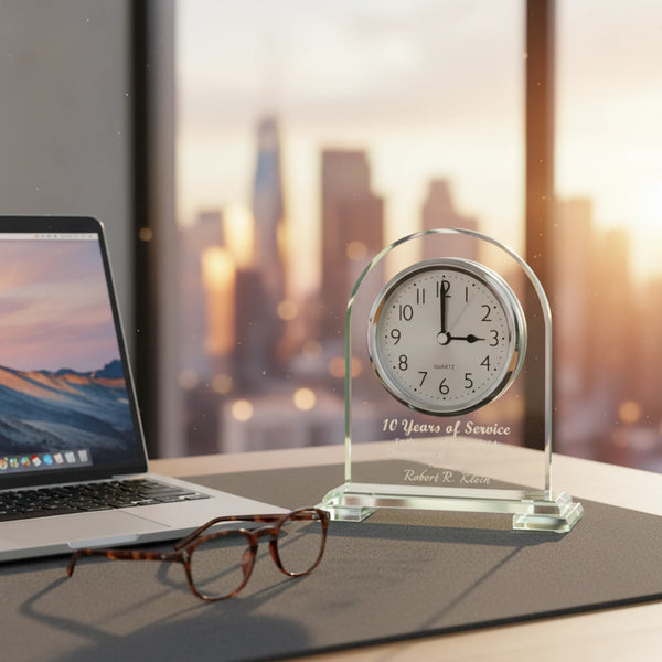 Ravanox Arch Jade Glass Desk Clock Award, 6 1/2"