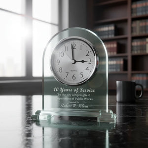 Ravanox Arch Jade Glass Desk Clock Award, 6.5"