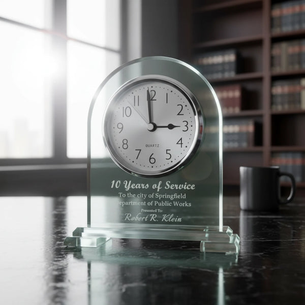 Ravanox Arch Jade Glass Desk Clock Award, 6.5"