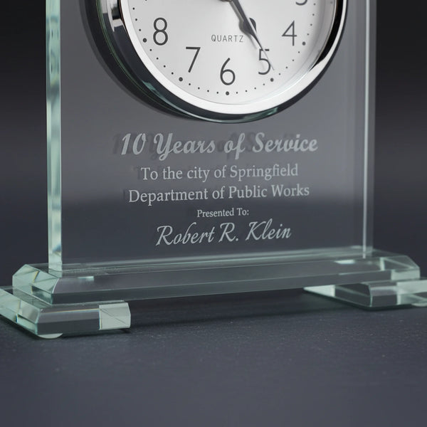 Ravanox Arch Jade Glass Desk Clock Award, 6.5"