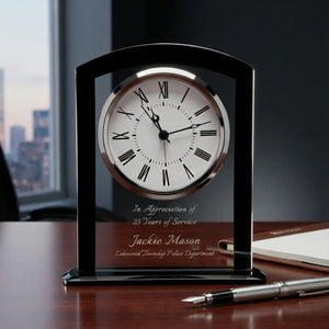 Ravanox Black & Clear Square Arch Glass Clock, 6 1/4"