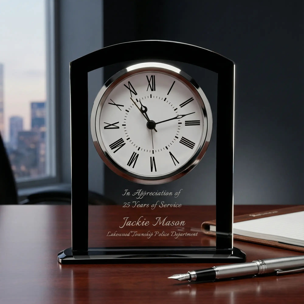 Ravanox Black & Clear Square Arch Glass Clock, 6.25"