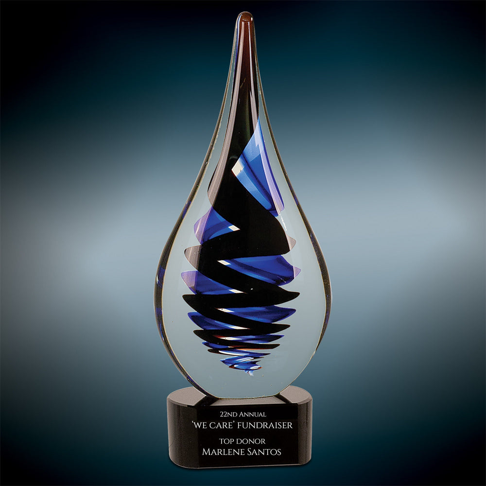 Ravanox Black Twist Raindrop Art Glass Award, 11.25" lifetime engraving