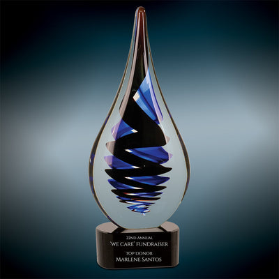 Ravanox Black Twist Raindrop Art Glass Award, 11.25" lifetime engraving