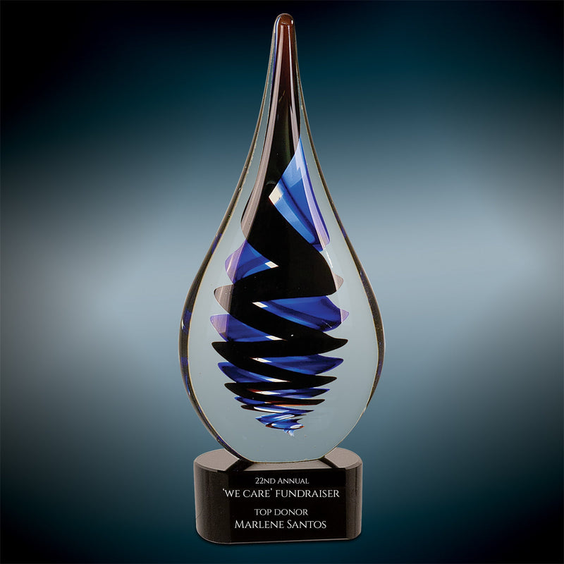 Ravanox Black Twist Raindrop Art Glass Award, 11.25" lifetime engraving