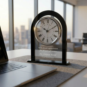 Ravanox Black/Clear Square Arch Glass Clock, 6 1/4"