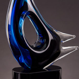 Ravanox Blue Sail Art Glass Award Statue, 14.25" lifetime engraving
