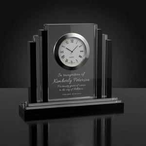 Ravanox Clear Crystal Desk Clock with Black Trim, 6"