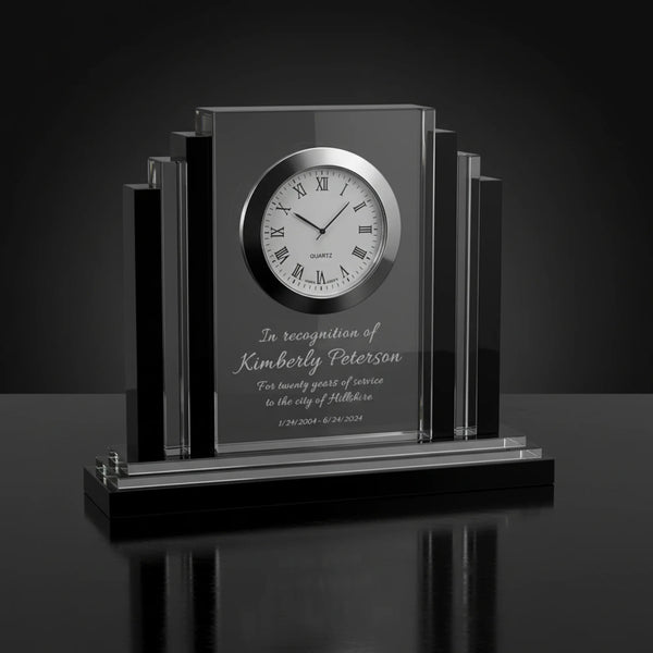 Ravanox Clear Crystal Desk Clock with Black Trim, 6"