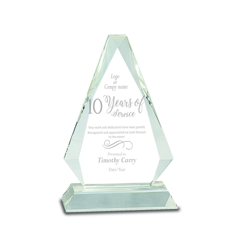 Ravanox Clear Crystal Diamond Triangle Award, 8" lifetime engraving