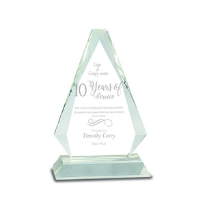 Ravanox Clear Crystal Diamond Triangle Award, 8" lifetime engraving