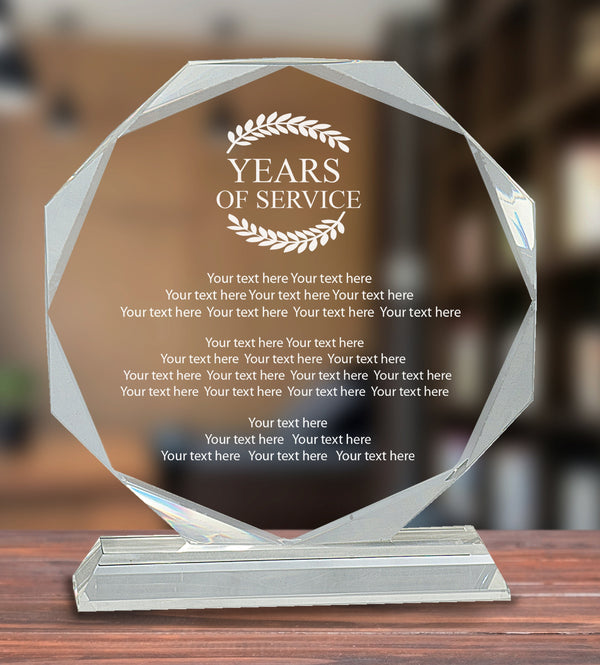 Ravanox Clear Crystal Octagon Above and Beyond Award, 7 1/4" lifetime engraving