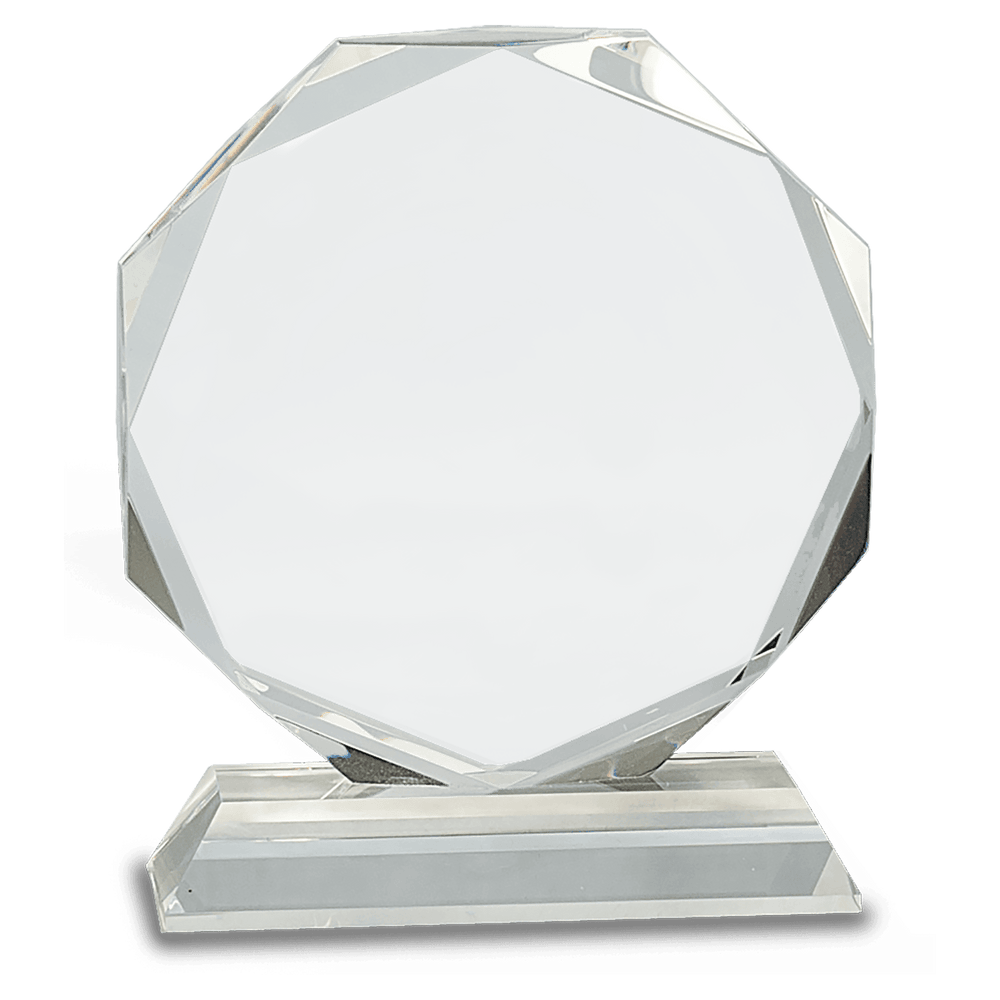 Ravanox Clear Crystal Octagon on Clear Pedestal Base, 6" lifetime engraving
