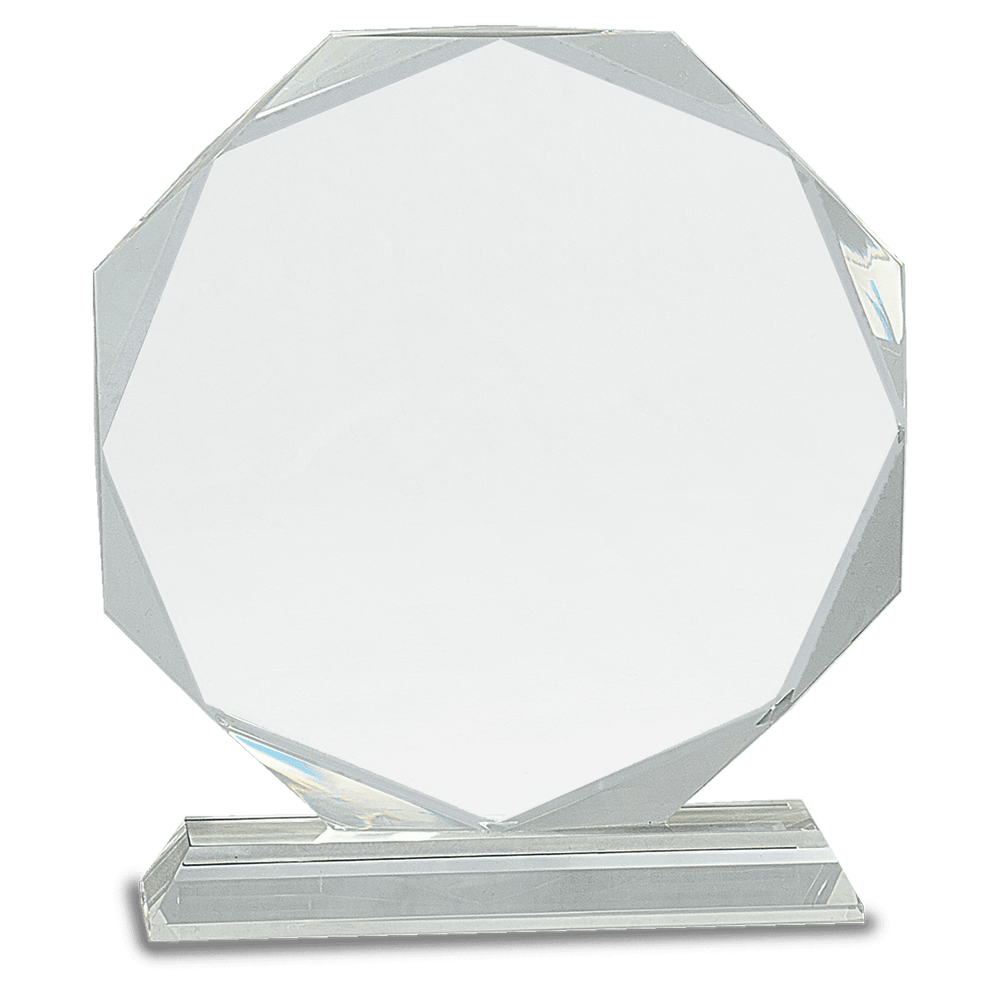 Ravanox Clear Crystal Octagon on Clear Pedestal Base, 8" lifetime engraving