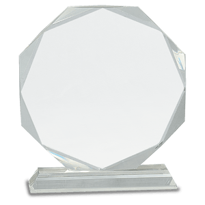 Ravanox Clear Crystal Octagon on Clear Pedestal Base, 8" lifetime engraving