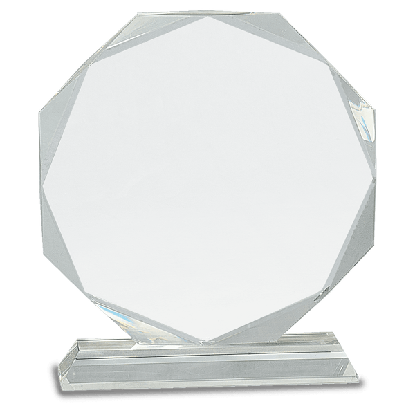 Ravanox Clear Crystal Octagon on Clear Pedestal Base, 8" lifetime engraving