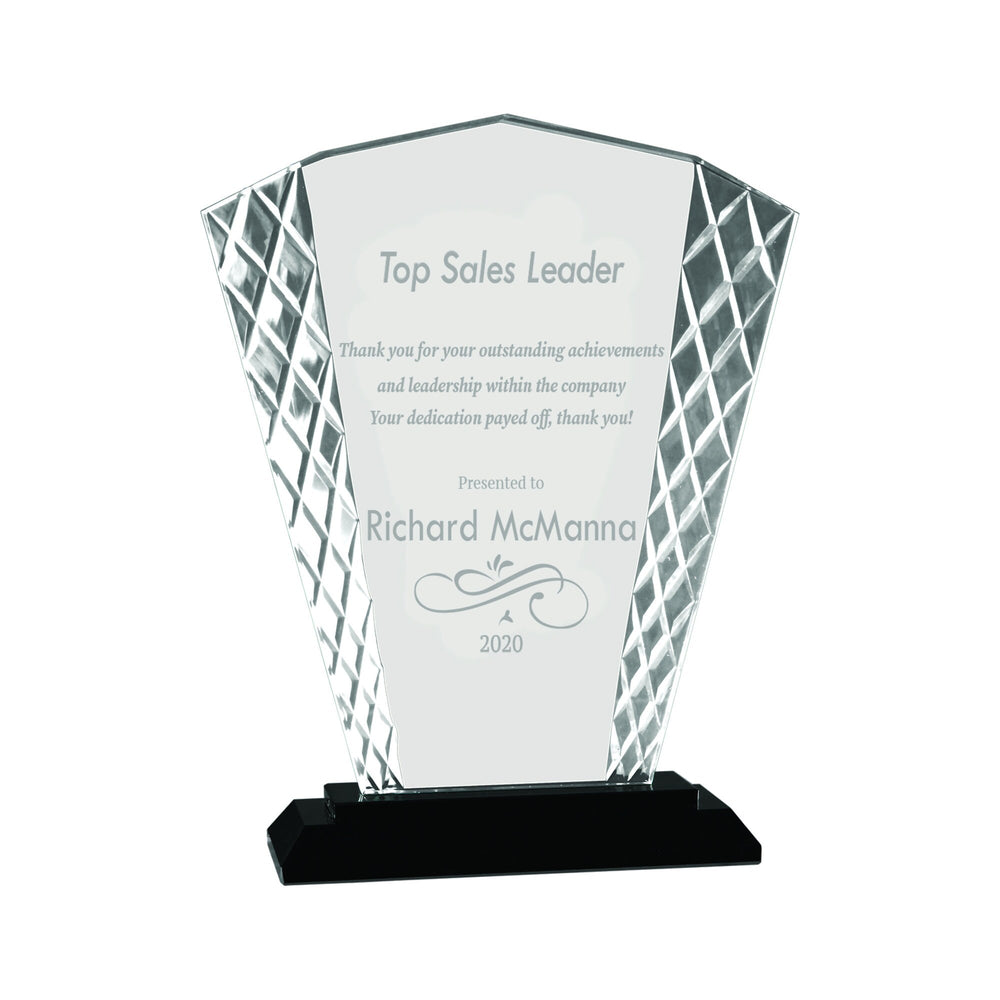 Ravanox Clear Fan Accent Glass Award, 8" lifetime engraving