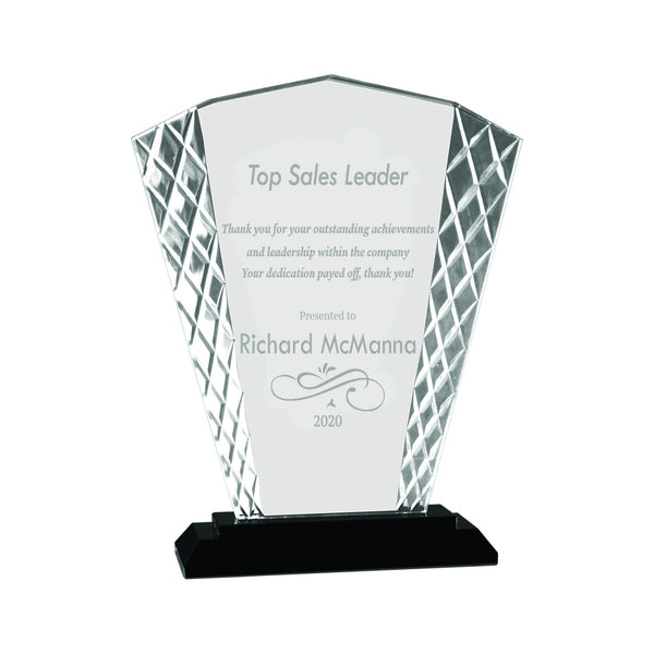 Ravanox Clear Fan Accent Glass Award, 8" lifetime engraving