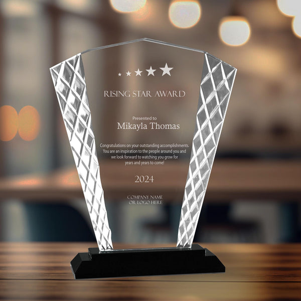Ravanox Clear Fan Accent Glass Award, 8" lifetime engraving