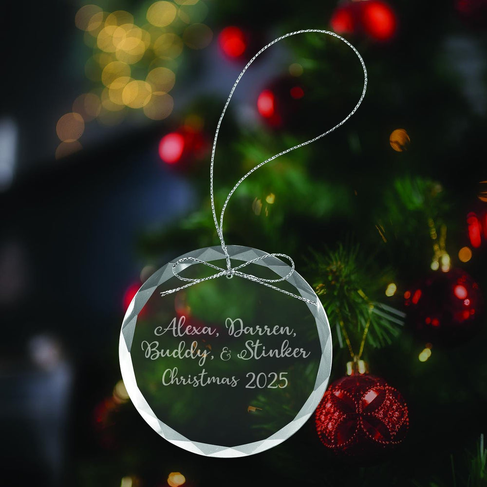 Ravanox Clear Round Glass Ornament, 3 1/4" lifetime engraving