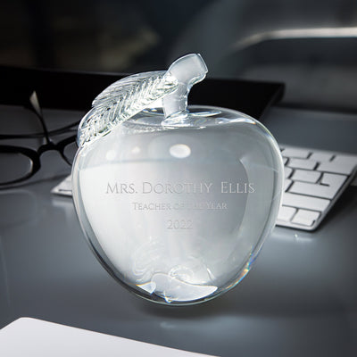 Ravanox Crystal Apple Paperweight, 4" lifetime engraving