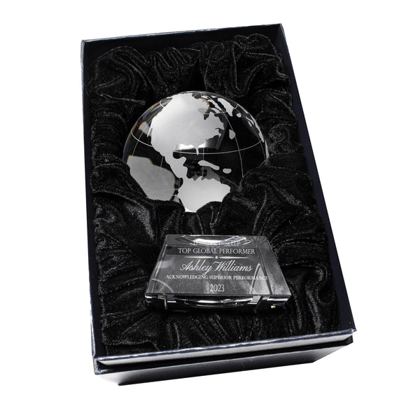 Ravanox Crystal Globe Award, 5 1/2" lifetime engraving