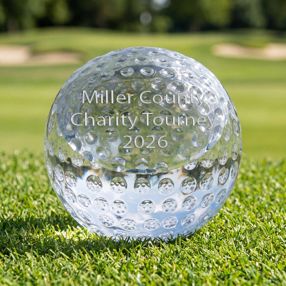 Ravanox Crystal Golf Ball Paperweight, 3" lifetime engraving