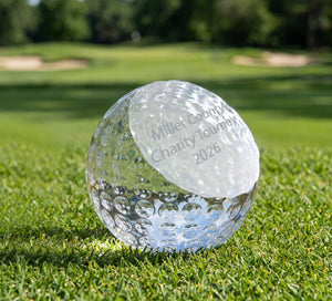 Ravanox Crystal Golf Ball Paperweight, 3" lifetime engraving