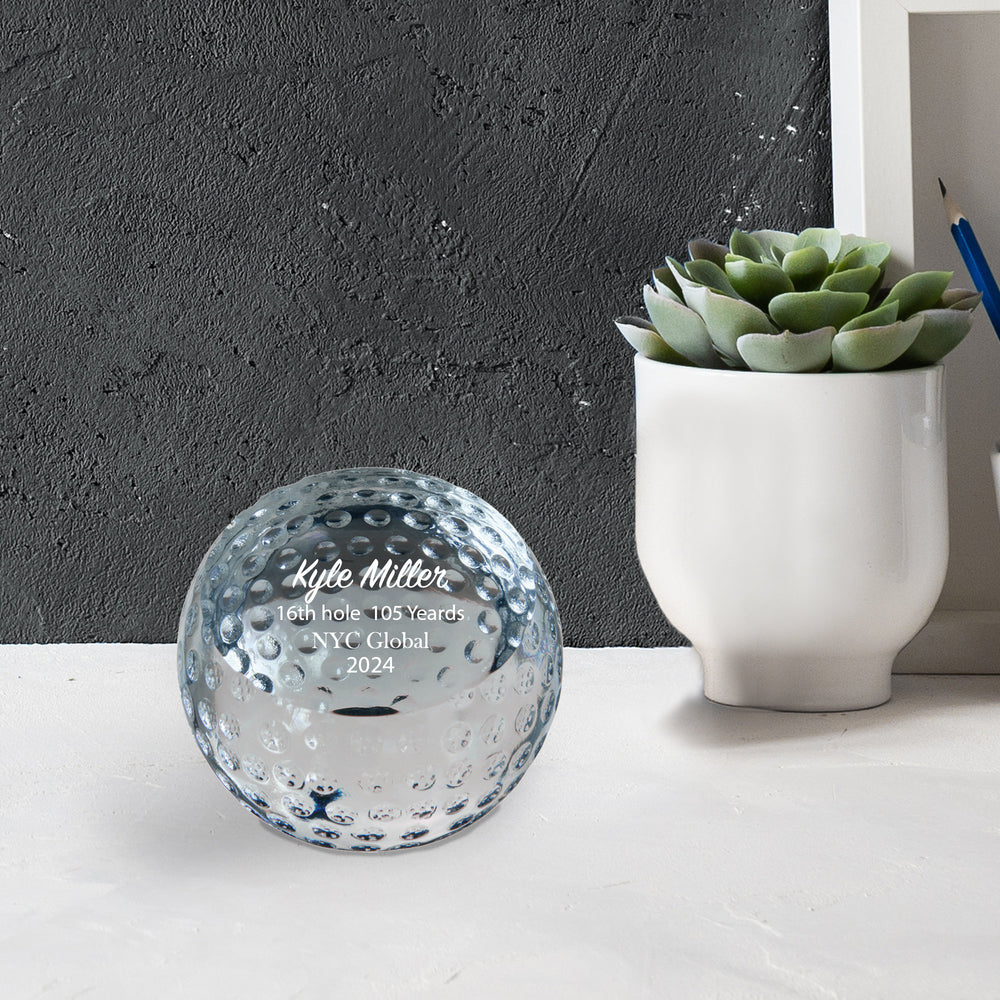 Ravanox Crystal Golf Ball Paperweight, 3" lifetime engraving