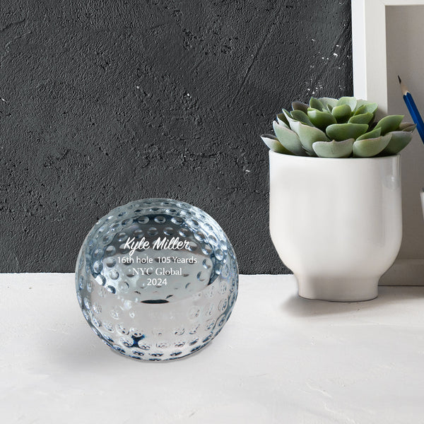 Ravanox Crystal Golf Ball Paperweight, 3" lifetime engraving