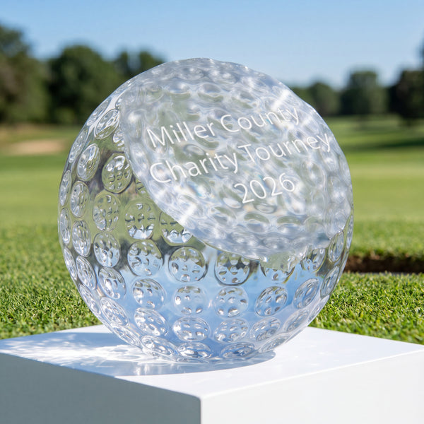 Ravanox Crystal Golf Ball Paperweight, 3" lifetime engraving