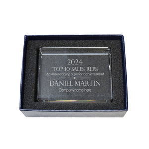 Ravanox Crystal Rectangle Paperweight, 4" lifetime engraving