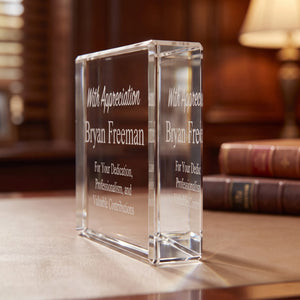 Ravanox Crystal Rectangle Paperweight, 4" lifetime engraving