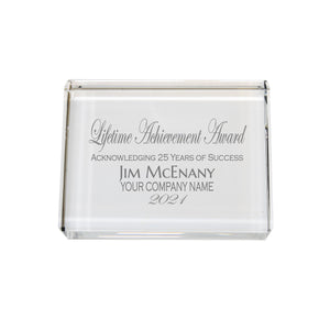 Ravanox Crystal Rectangle Paperweight, 4" lifetime engraving